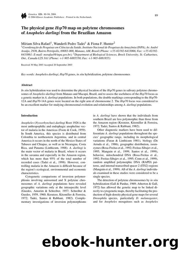 The Physical Gene <Emphasis Type="Italic">Hsp<Emphasis>70 Map on Polytene Chromosomes of <Emphasis Type="Italic">Anopheles darlingi<Emphasis> from the Brazilian Amazon by Unknown