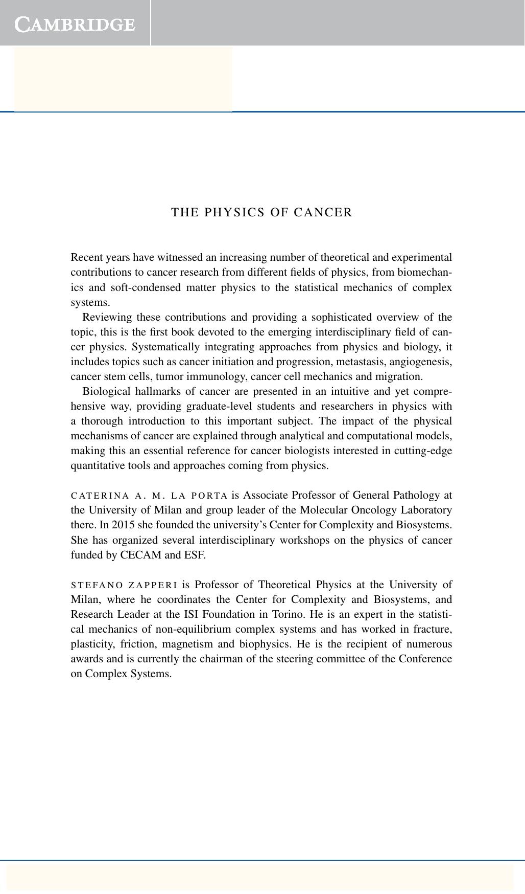 The Physics of Cancer by Unknow