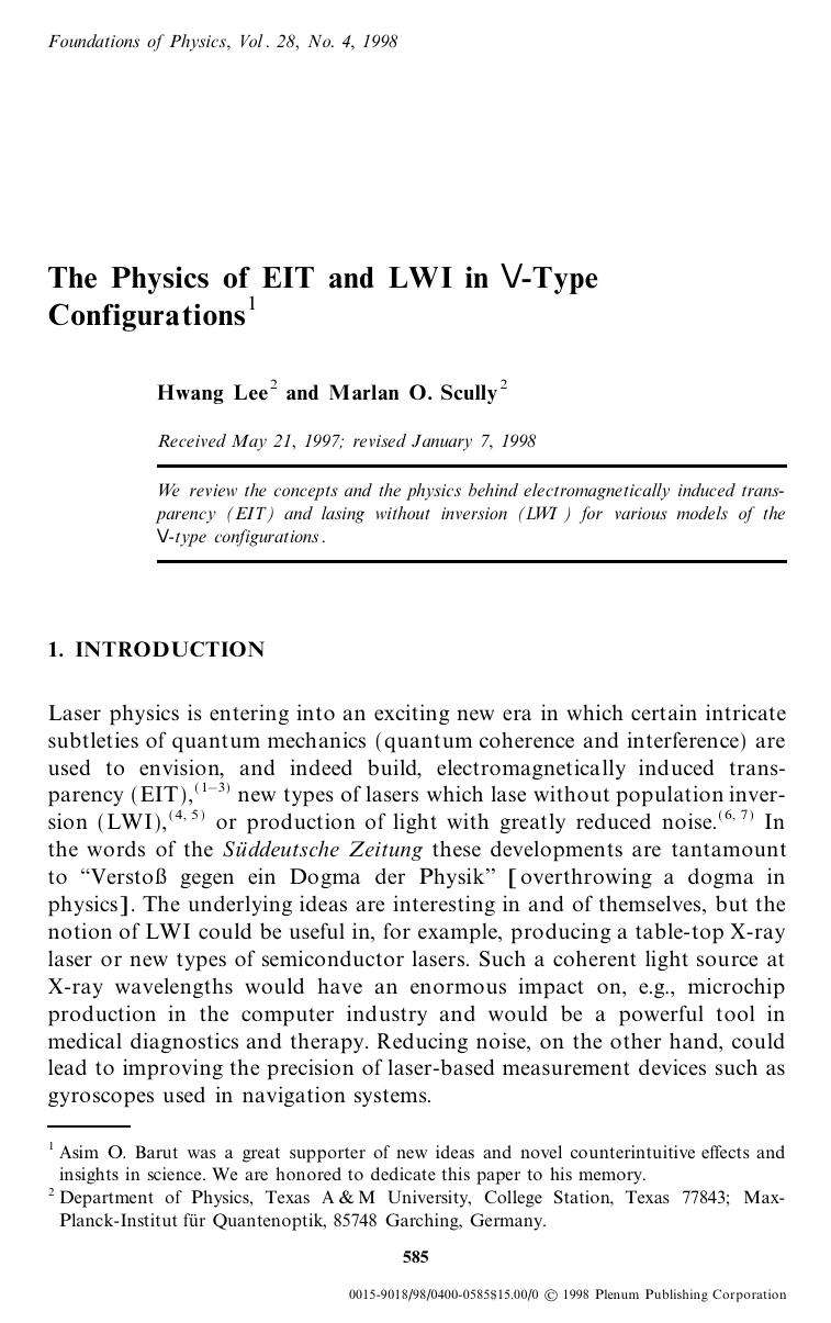 The Physics of EIT and LWI in V-Type Configurations by Unknown