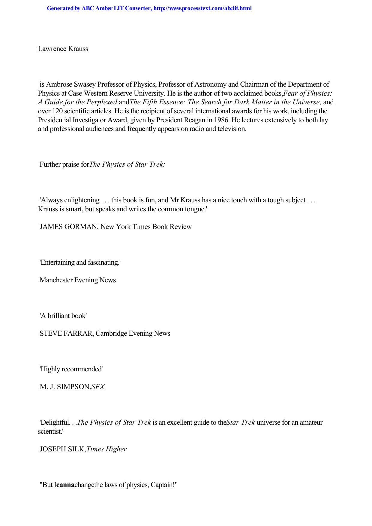 The Physics of Star Trek by Lawrence M. Krauss by Unknown