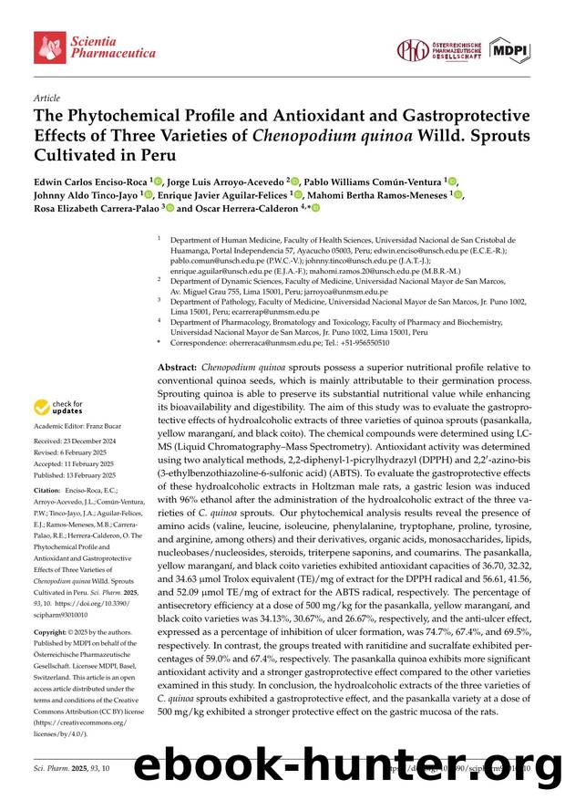 The Phytochemical Profile and Antioxidant and Gastroprotective Effects of Three Varieties of Chenopodium quinoa Willd. Sprouts Cultivated in Peru by unknow