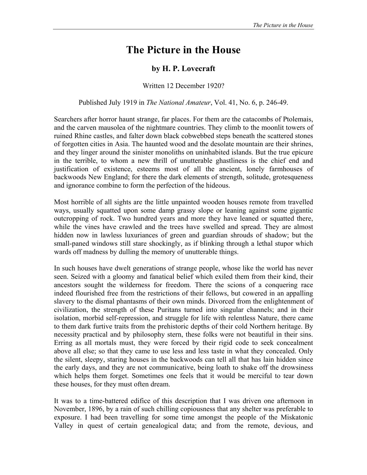 The Picture in the House by H. P. Lovecraft