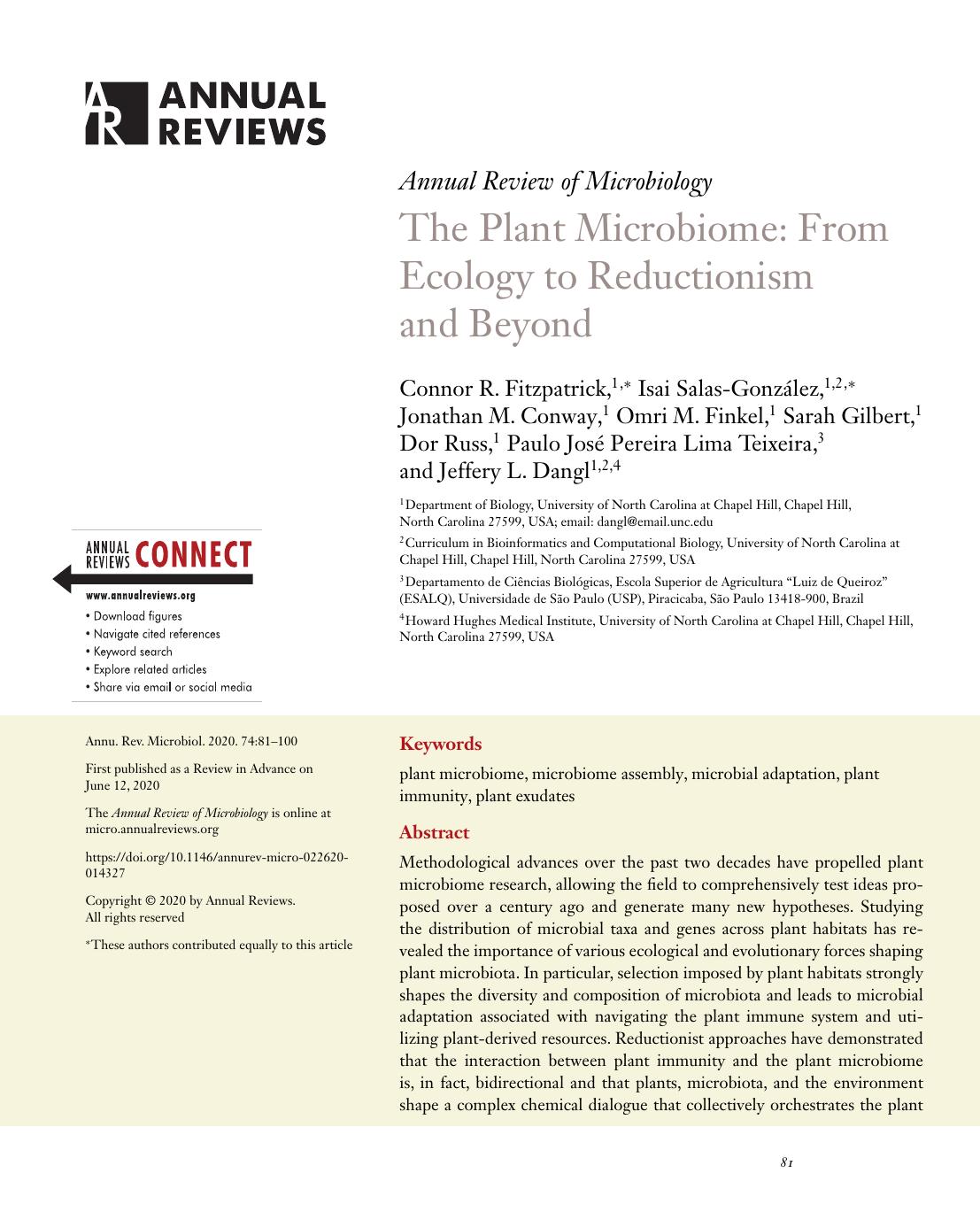 The Plant Microbiome: From Ecology to Reductionism and Beyond by unknow