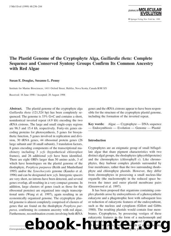 The Plastid Genome of the Cryptophyte Alga, Guillardia theta: Complete Sequence and Conserved Synteny Groups Confirm Its Common Ancestry with Red Algae by Douglas S. et al