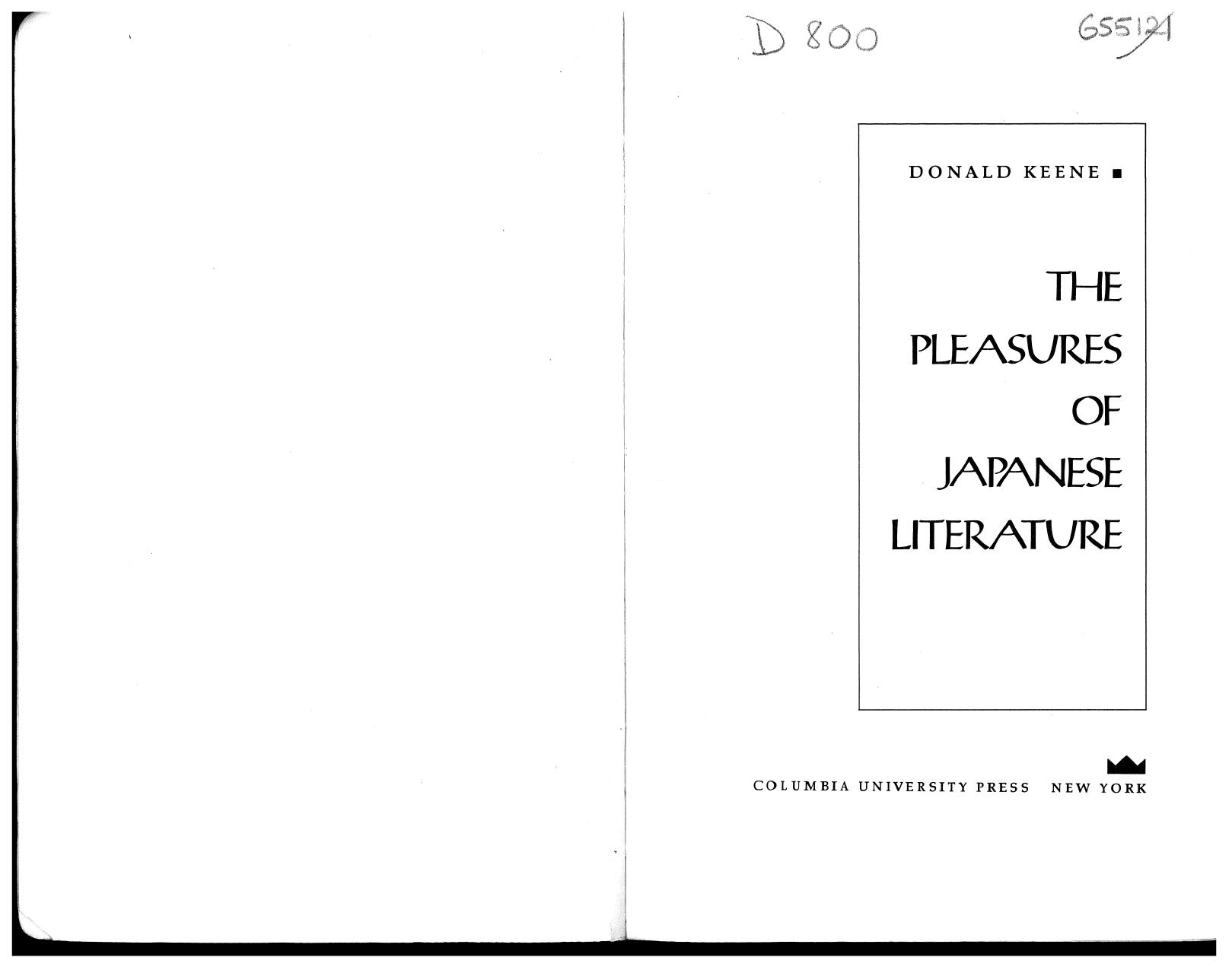 The Pleasures of Japanese Literature by Donald Keene