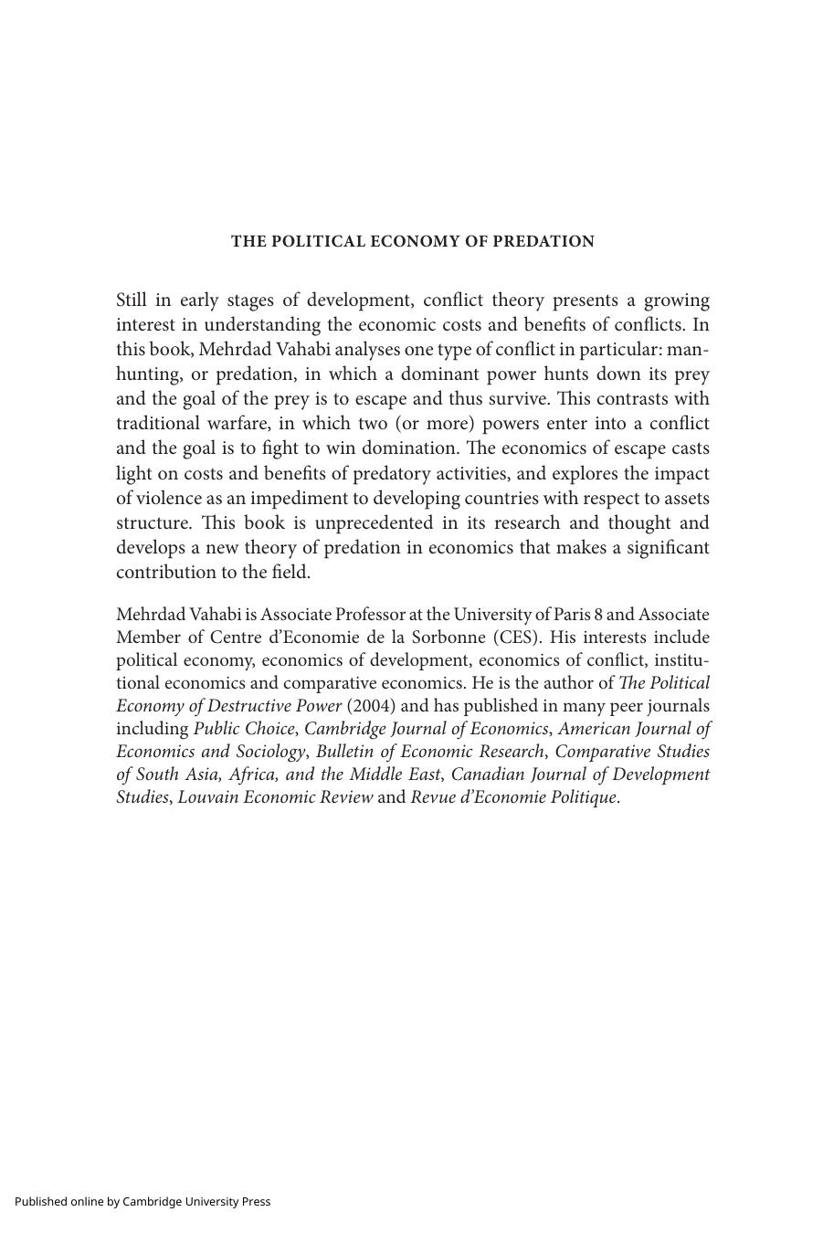 The Political Economy of Predation: Manhunting and the Economics of Escape by Mehrdad Vahabi