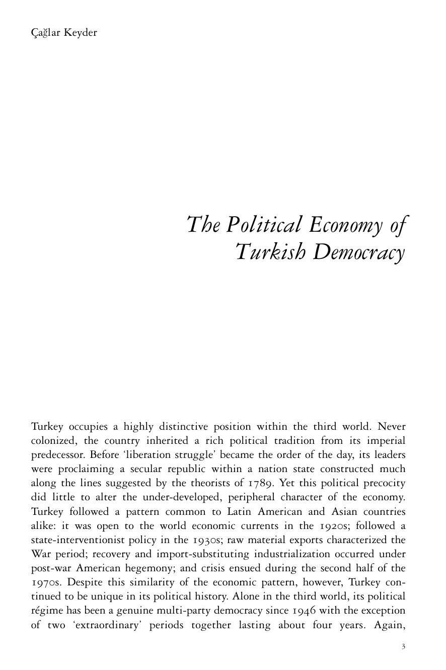 The Political Economy of Turkish Democracy by Çaglar Keyder