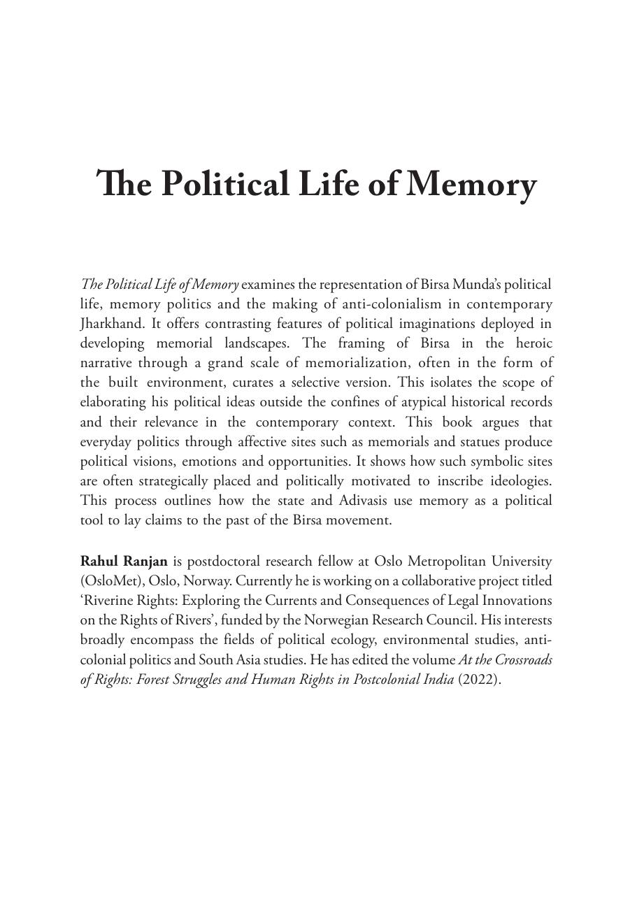 The Political Life of Memory: Birsa Munda in Contemporary India by Rahul Ranjan