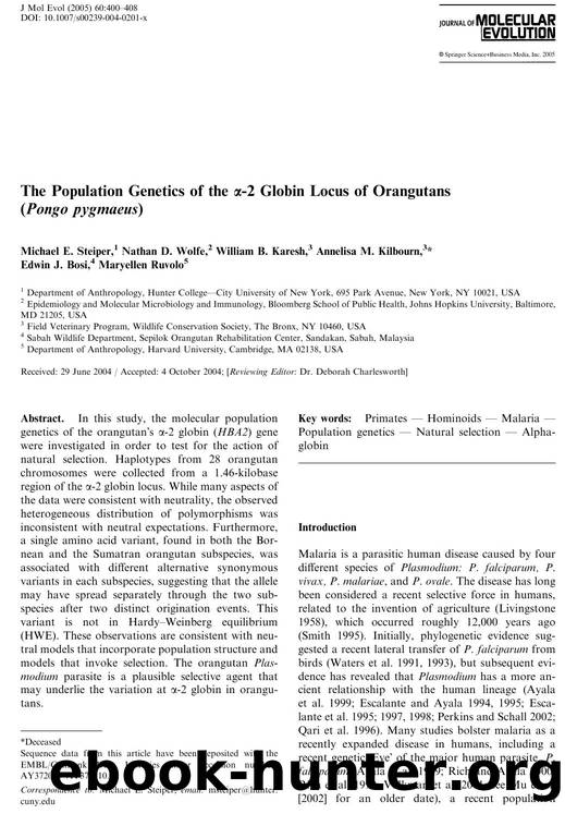 The Population Genetics of the a-2 Globin Locus of Orangutans (Pongo pygmaeus ) by Steiper M.E. et al