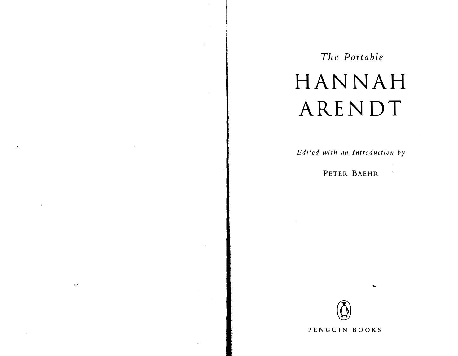 The Portable Hannah Arendt (Penguin Classics) by Hannah Arendt