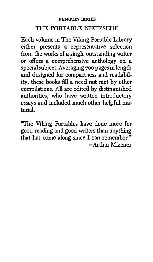The Portable Nietzsche ( Clean Print/without cutting and notes marked by user) by Friedrich Nietzsche Walter Kaufmann(Translator)