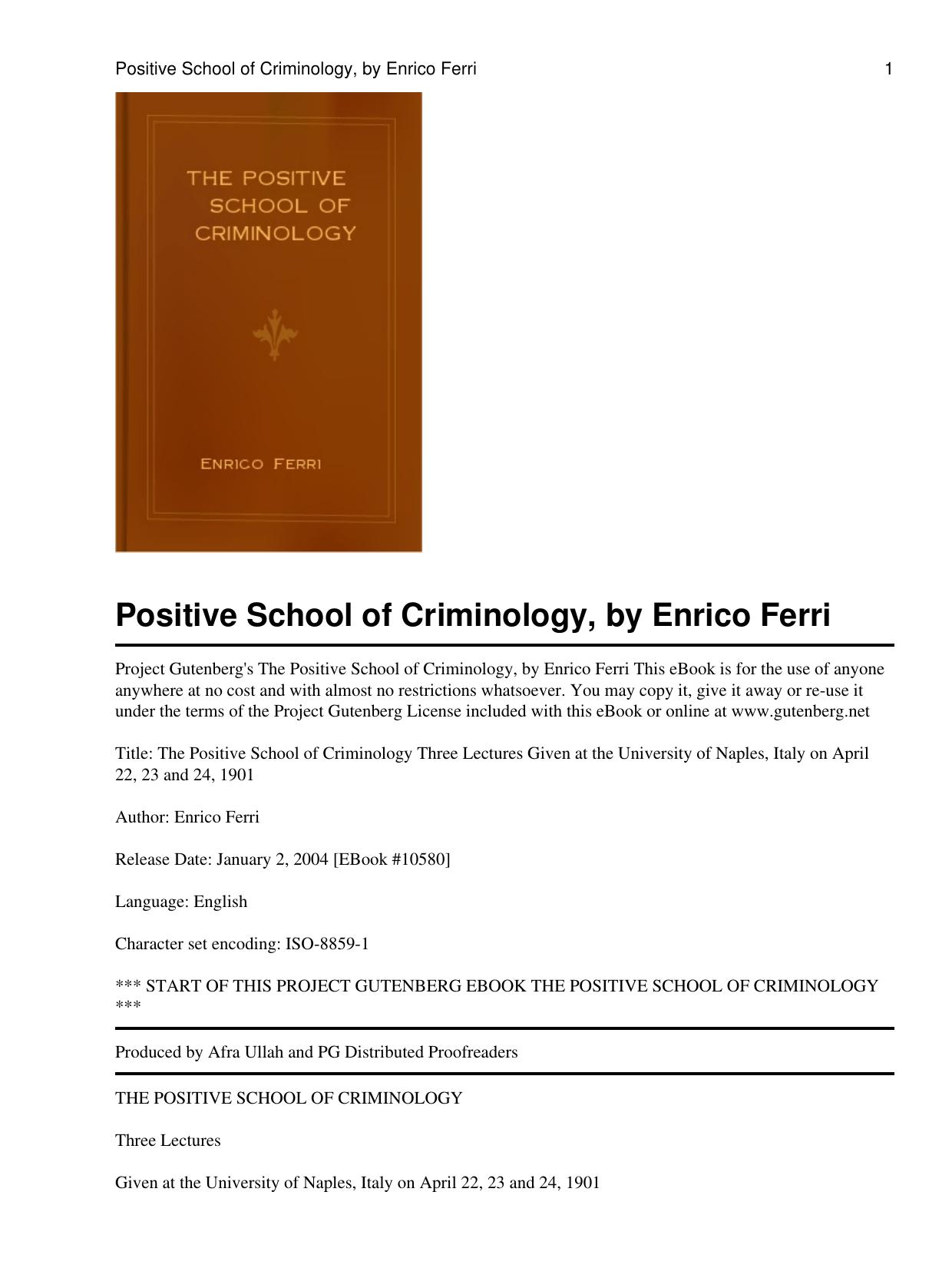 The Positive School of Criminology by Unknown