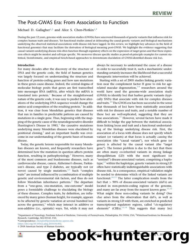 The Post-GWAS Era: From Association to Function by Michael D. Gallagher & Alice S. Chen-Plotkin