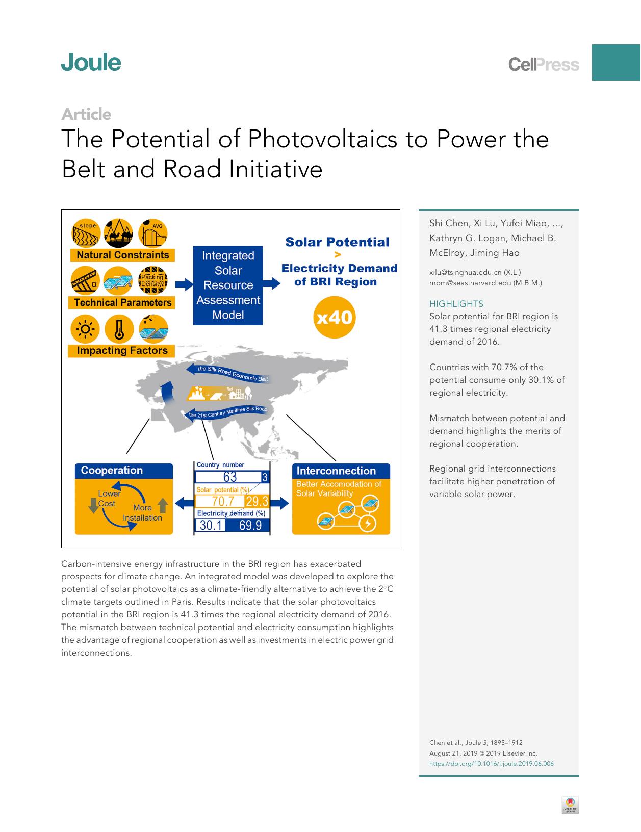 The Potential of Photovoltaics to Power the Belt and Road Initiative by unknow