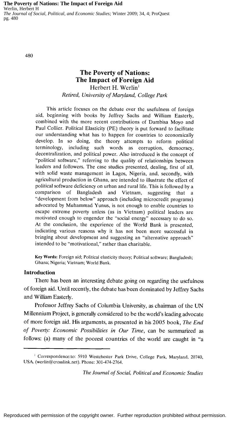 The Poverty of Nations by The Impact of Foreign Aid (2009) by Herbert H. Werlin