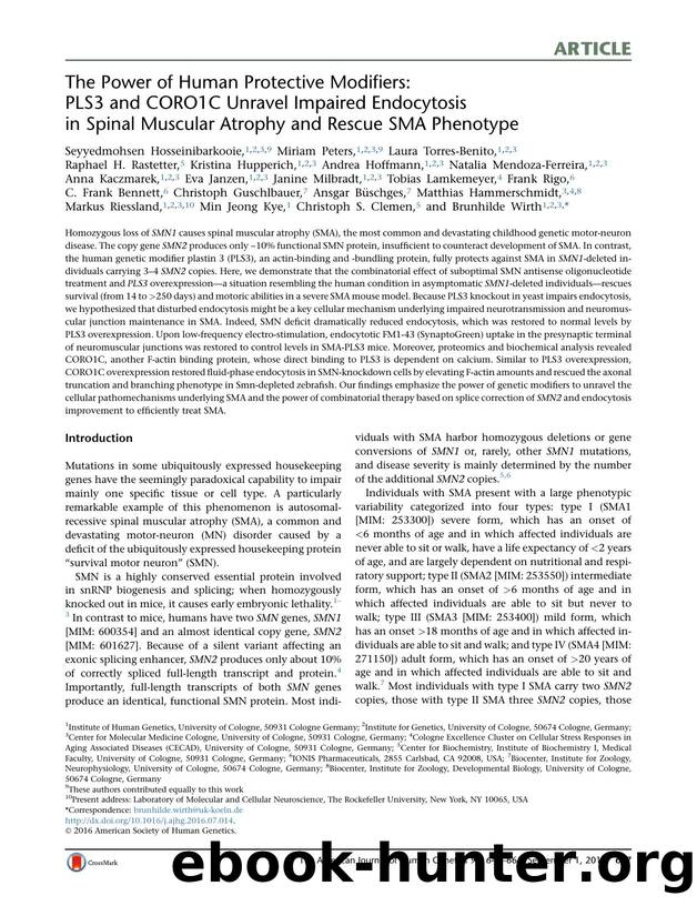 The Power of Human Protective Modifiers: PLS3 and CORO1C Unravel Impaired Endocytosis in Spinal Muscular Atrophy and Rescue SMA Phenotype by unknow