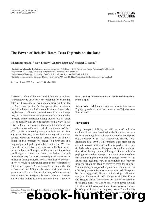 The Power of Relative Rates Tests Depends on the Data by Bromham L. et al