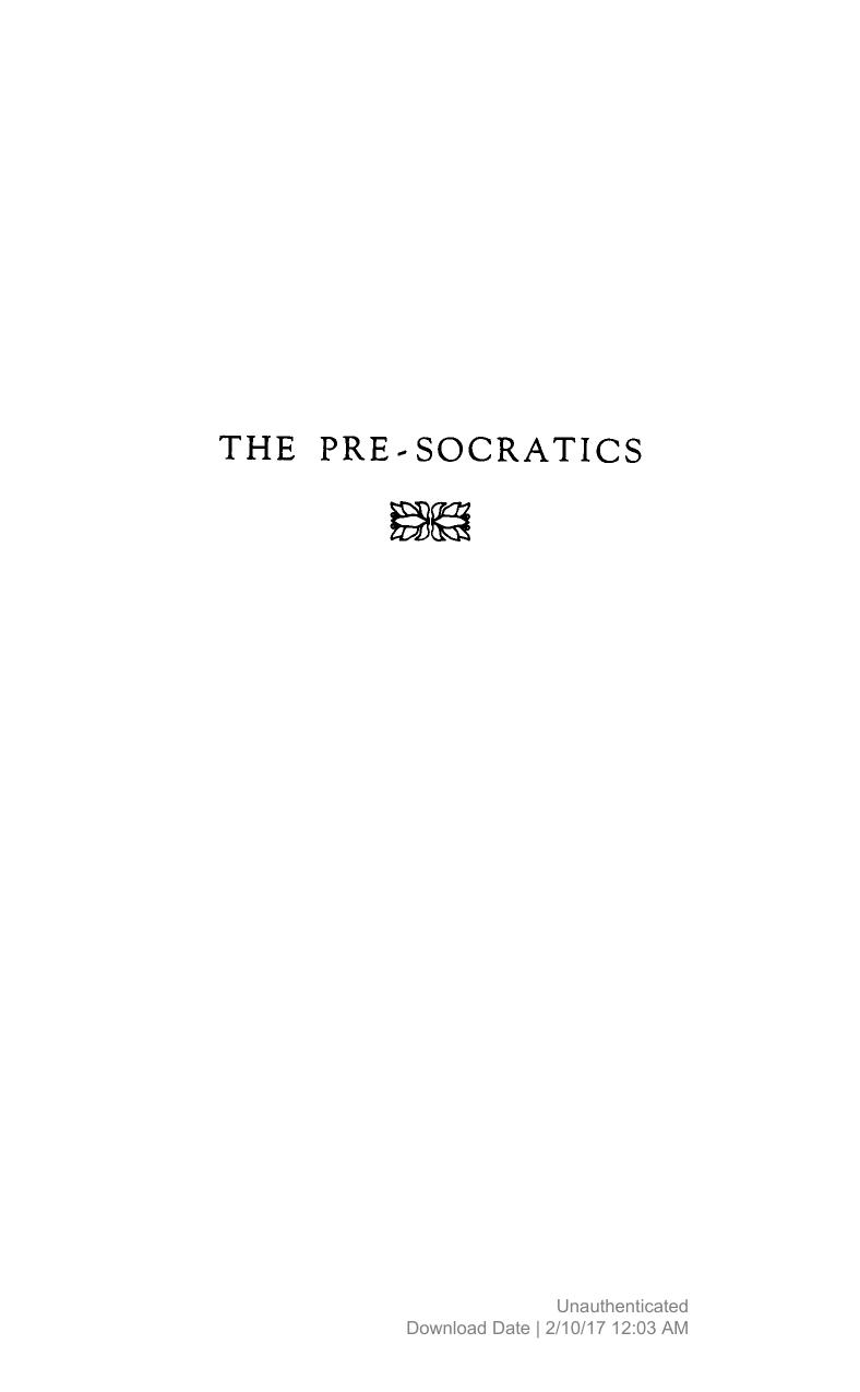 The Pre-Socratics: A Collection of Critical Essays by Alexander P. D. Mourelatos