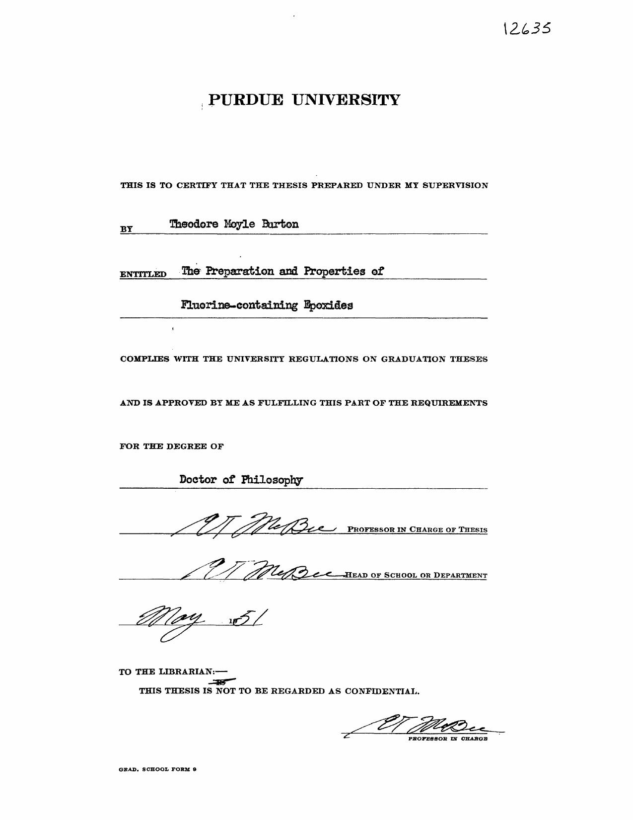 The Preparation and Properties of Fluorine-Containing Epoxides by Burton Theodore Moyle