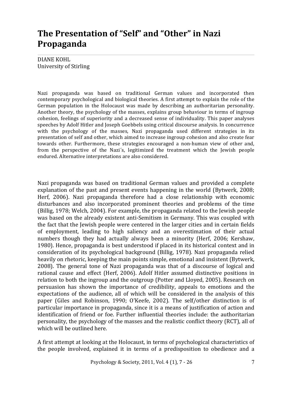 The Presentation of Self and Other in Nazi Propaganda by Unknown