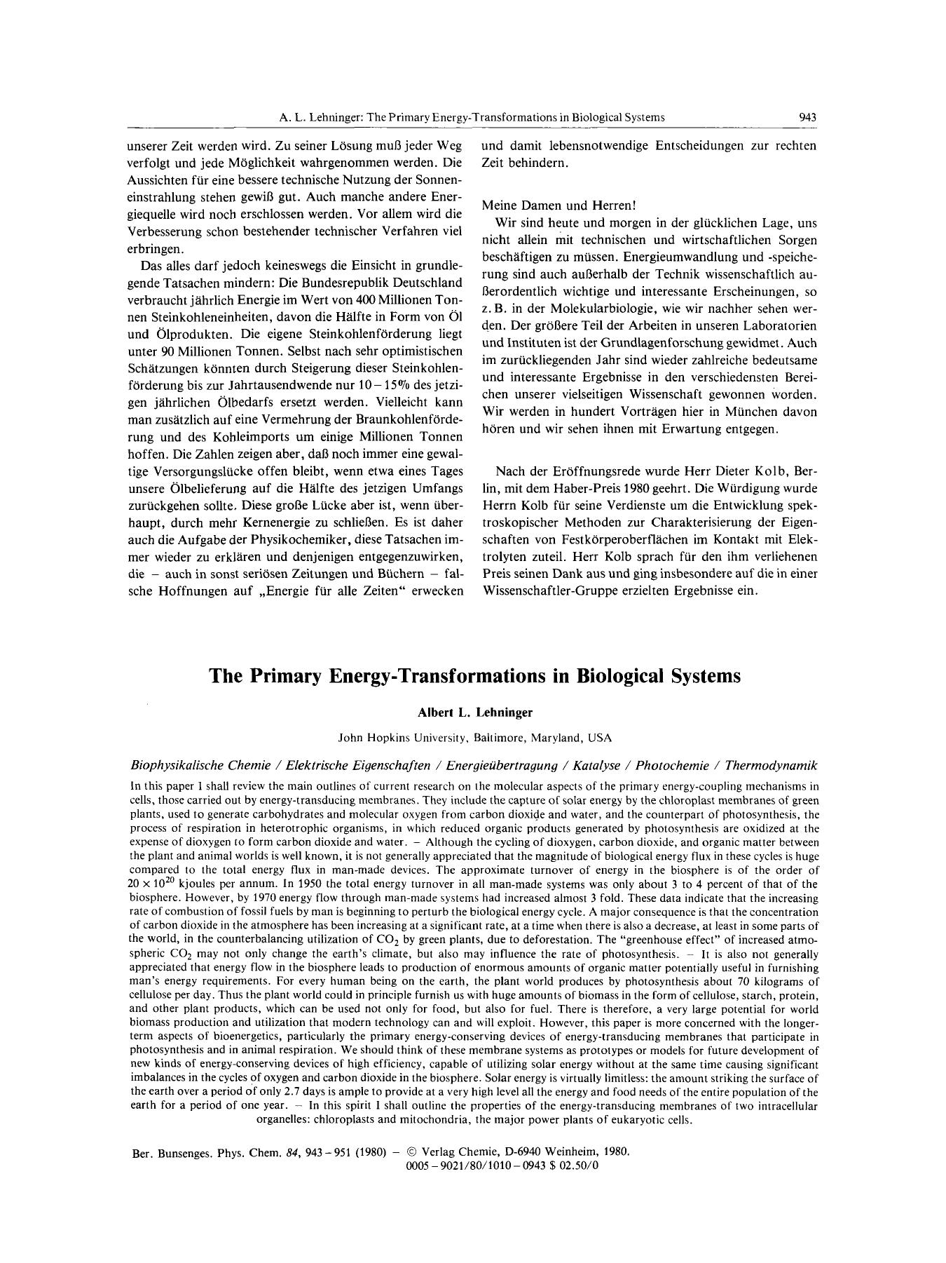 The Primary Energy-Transformations in Biological Systems by Unknown