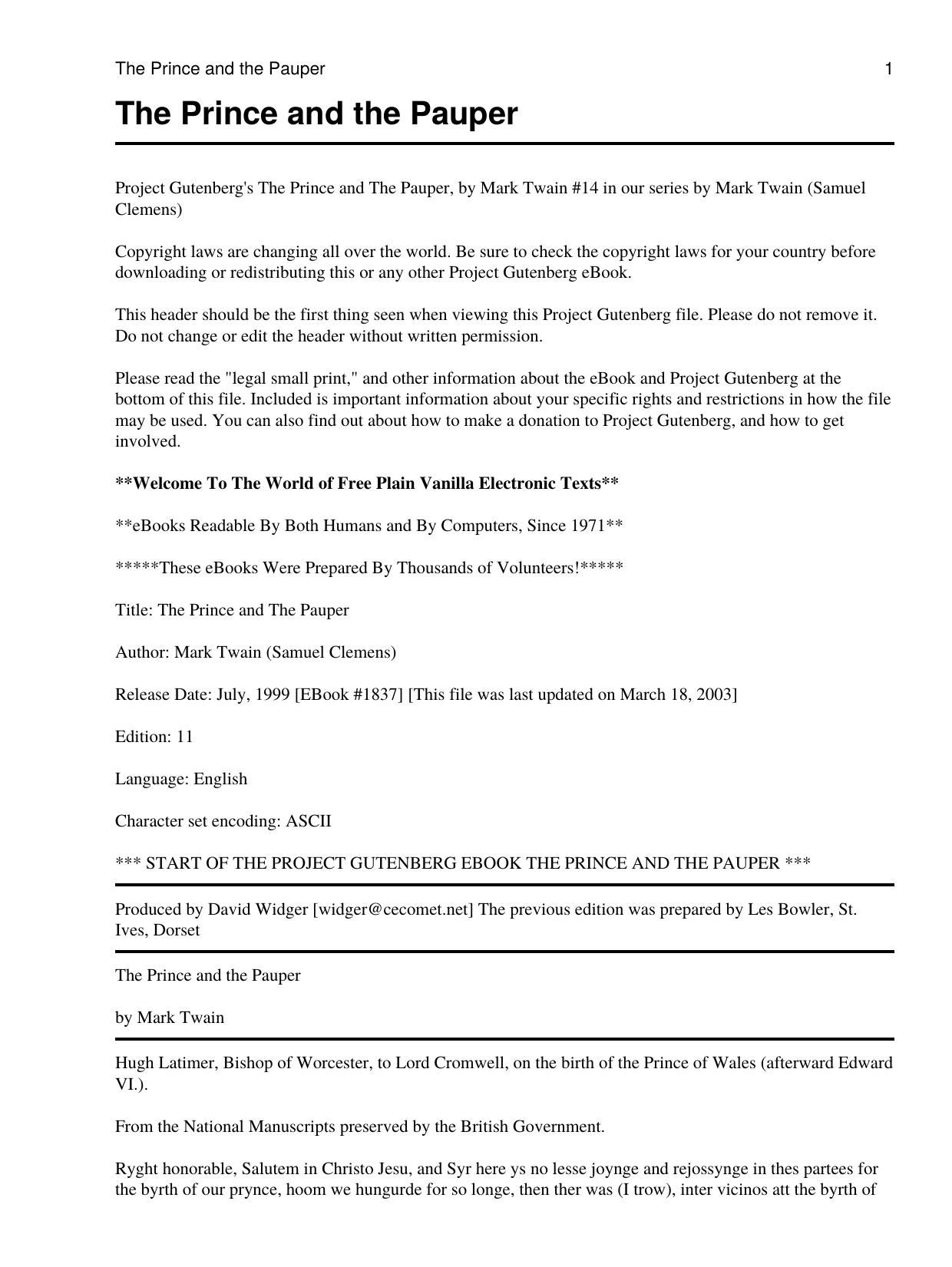 The Prince and the Pauper by the prince & the pauper (1882)