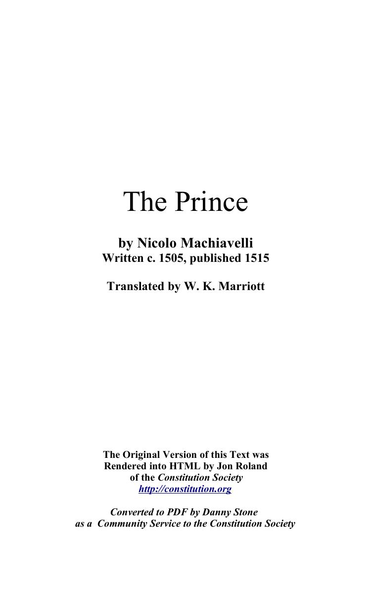 The Prince by Niccolo Machiavelli by Unknown