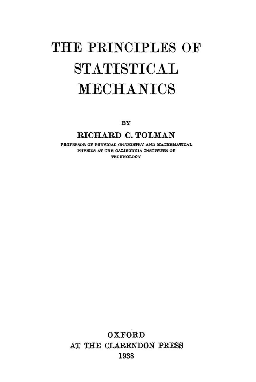 The Principles of Statistical Mechanics by Unknow