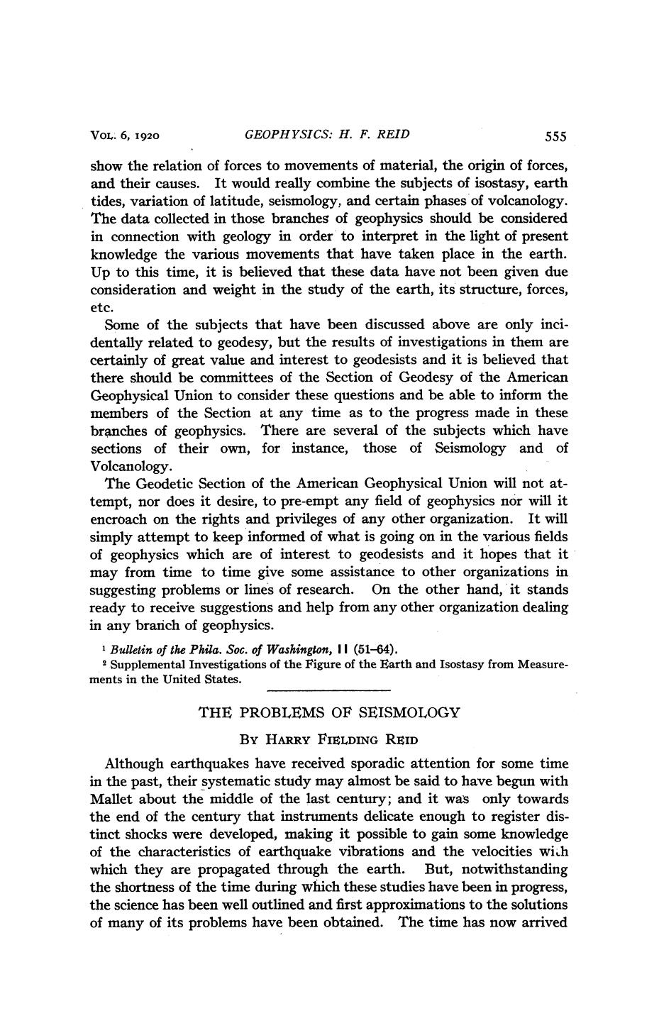 The Problems of Seismology by Reid H.F