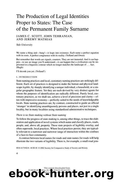 The Production of Legal Identities Proper to States: The Case of the Permanent Family Surname by Unknown