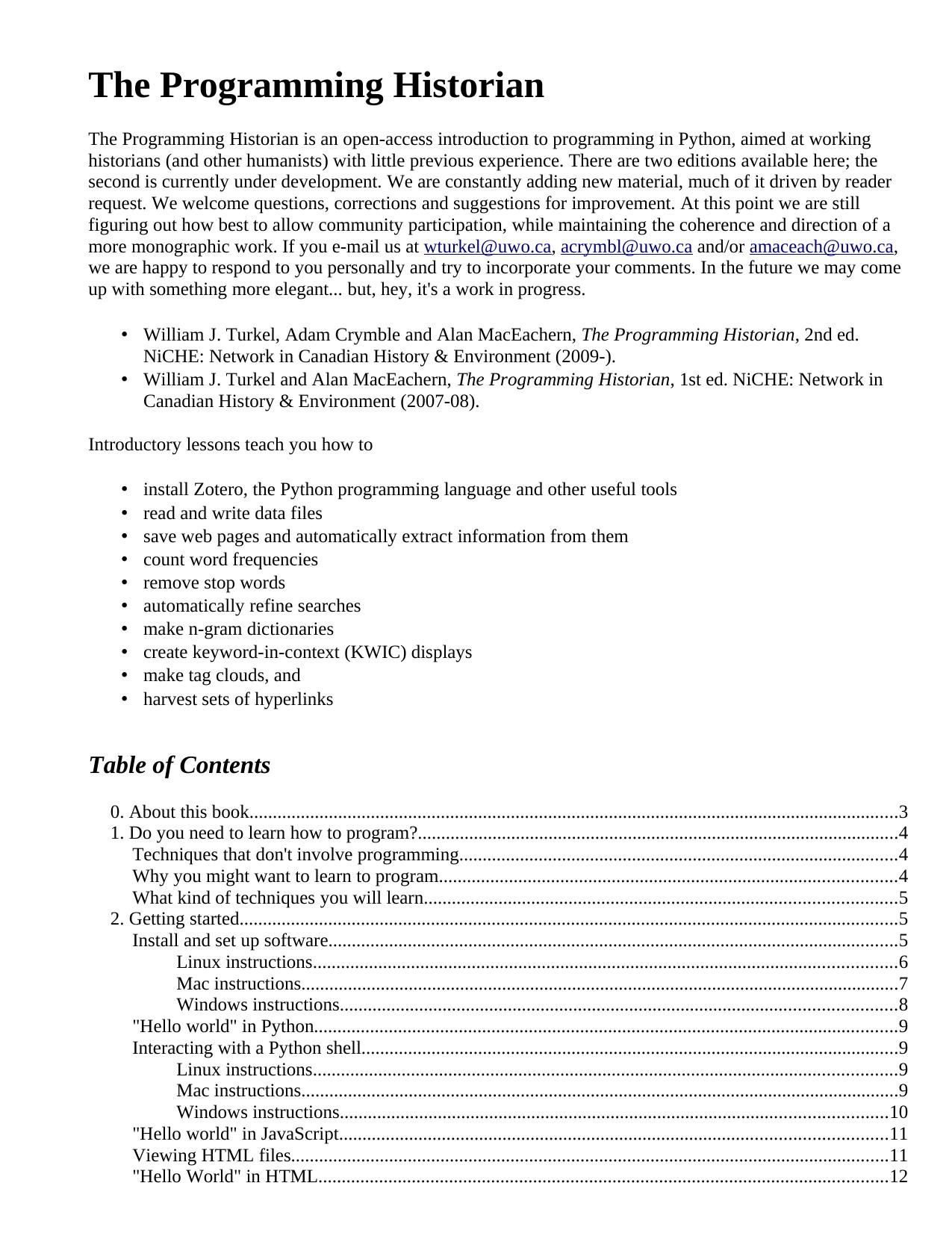 The Programming Historian by An open-access introduction to programming in Python (2010)