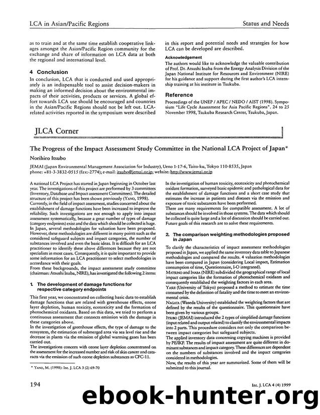 The Progress of the Impact Assessment Study Committee in the National LCA Project of Japan by Unknown
