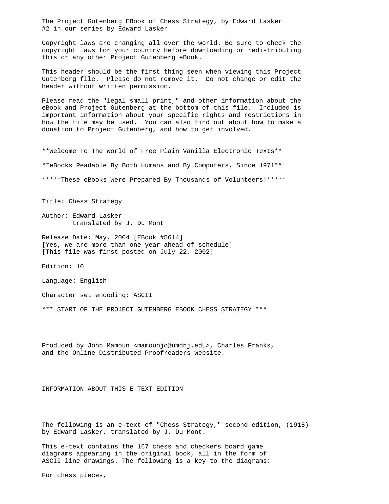 The Project Gutenberg EBook of Chess Strategy, by Edward Lasker by Jos Henrique Leocdio