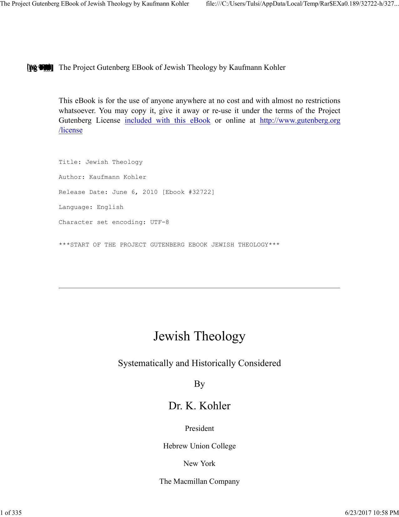 The Project Gutenberg EBook of Jewish Theology by Kaufmann Kohler by Tulsi