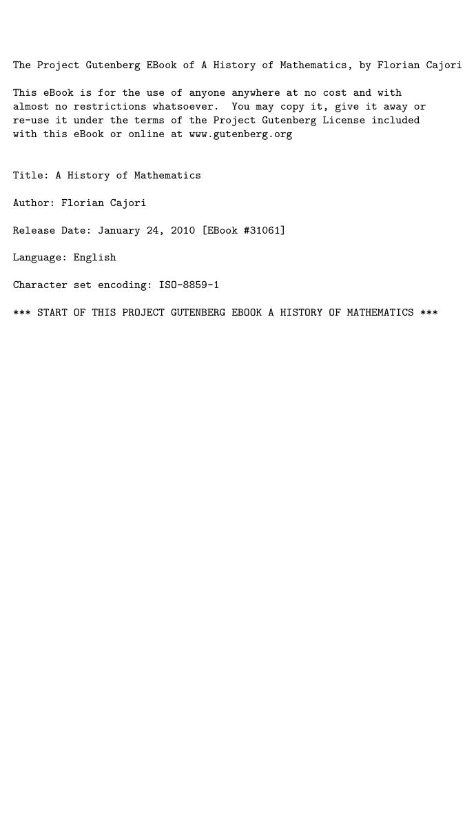 The Project Gutenberg eBook #31061: A History of Mathematics by Florian Cajori