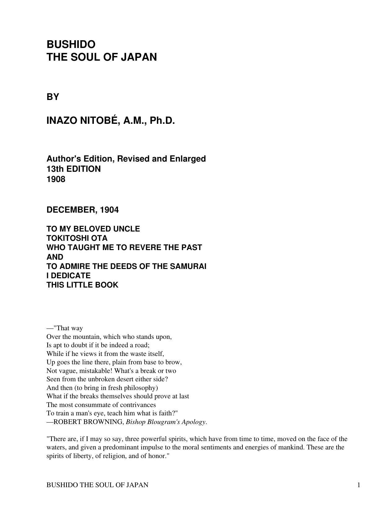 The Project Gutenberg eBook of Bushido, by Inazo NitobÃ, A.M., Ph.D.. by Unknown