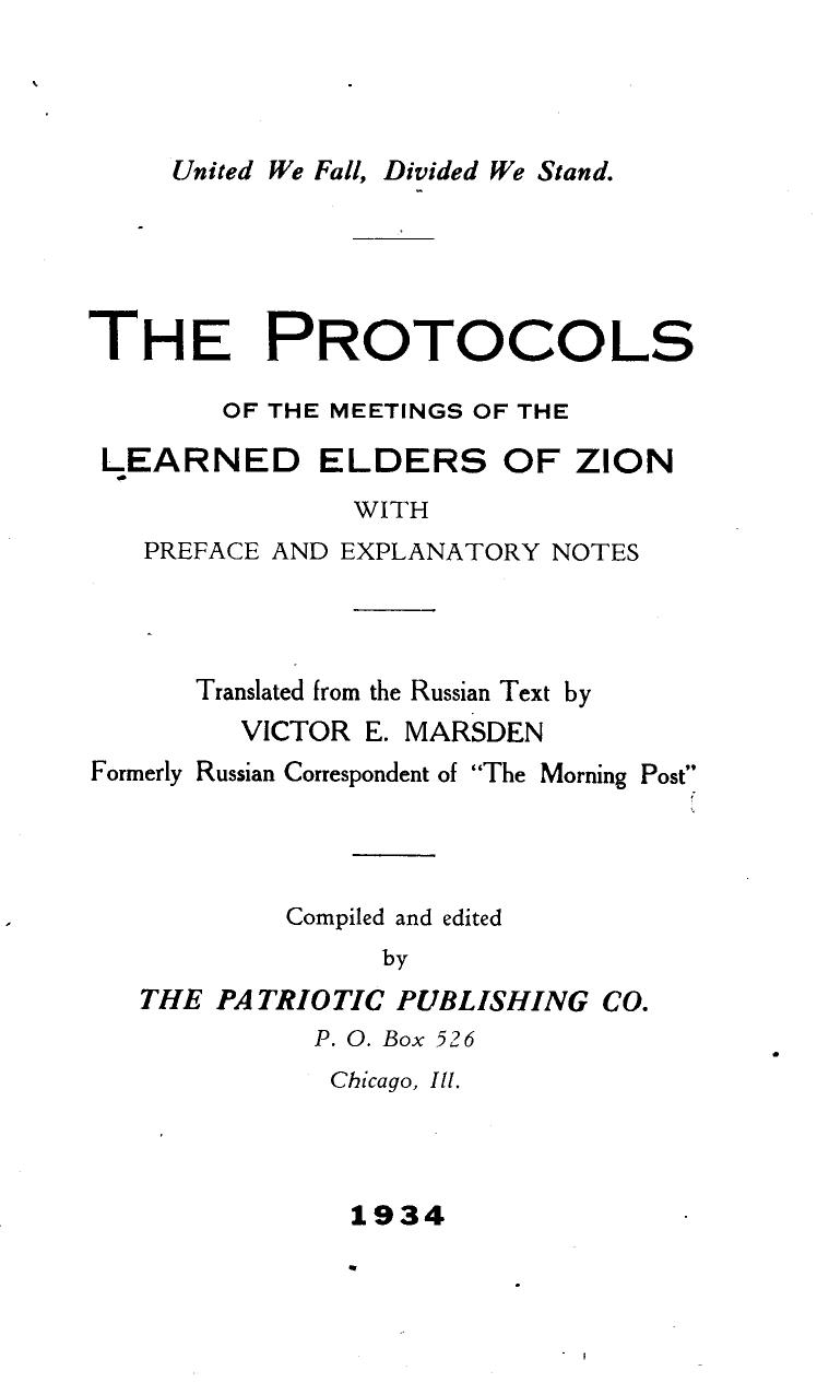 The Protocols Of The Learned Elders Of Zion-Translation-V E Marsden-1934-303pgs-REL-POL by Unknown