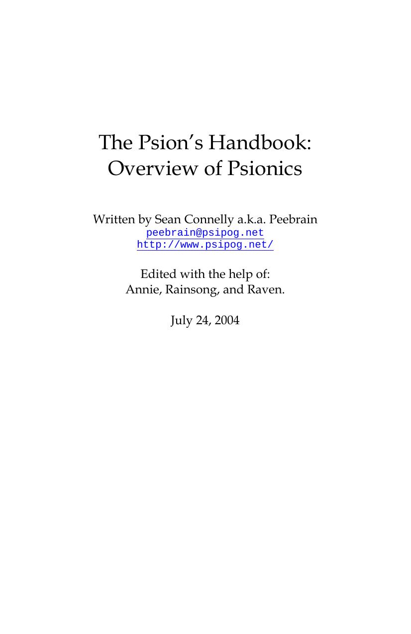 The Psion's Handbook - Overview of Psionics by Nikolaos Stergiannis Ph.D. (Mechanical Engineering)