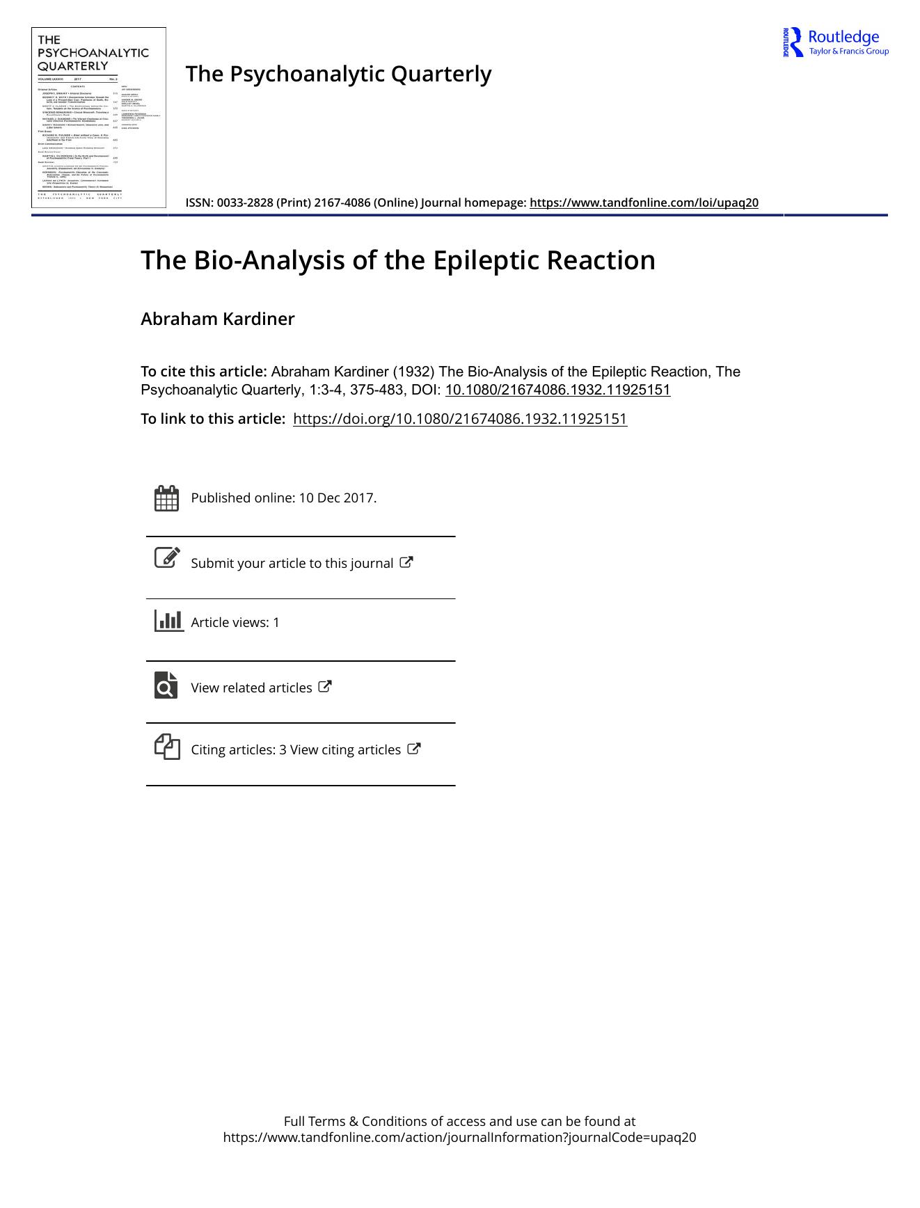 The Psychoanalytic Quarterly, Volume 1, Issue 3-4 (1932) by Unknown