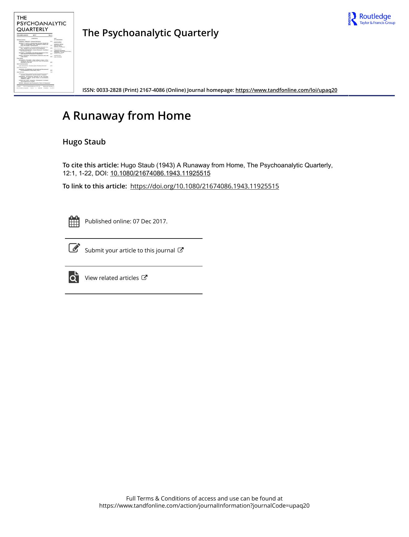 The Psychoanalytic Quarterly, Volume 12, Issue 1 (1943) by Unknown