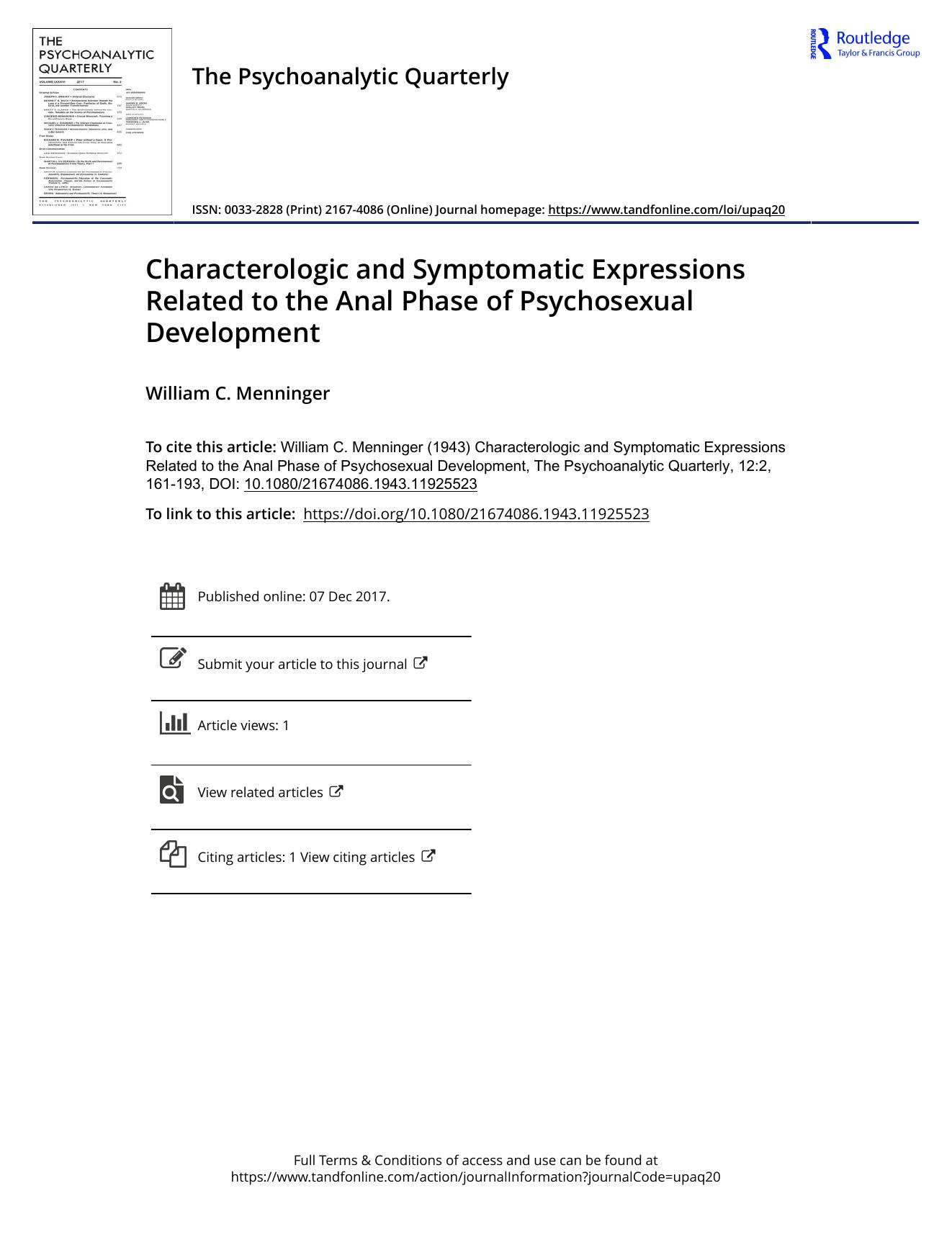 The Psychoanalytic Quarterly, Volume 12, Issue 2 (1943) by Unknown