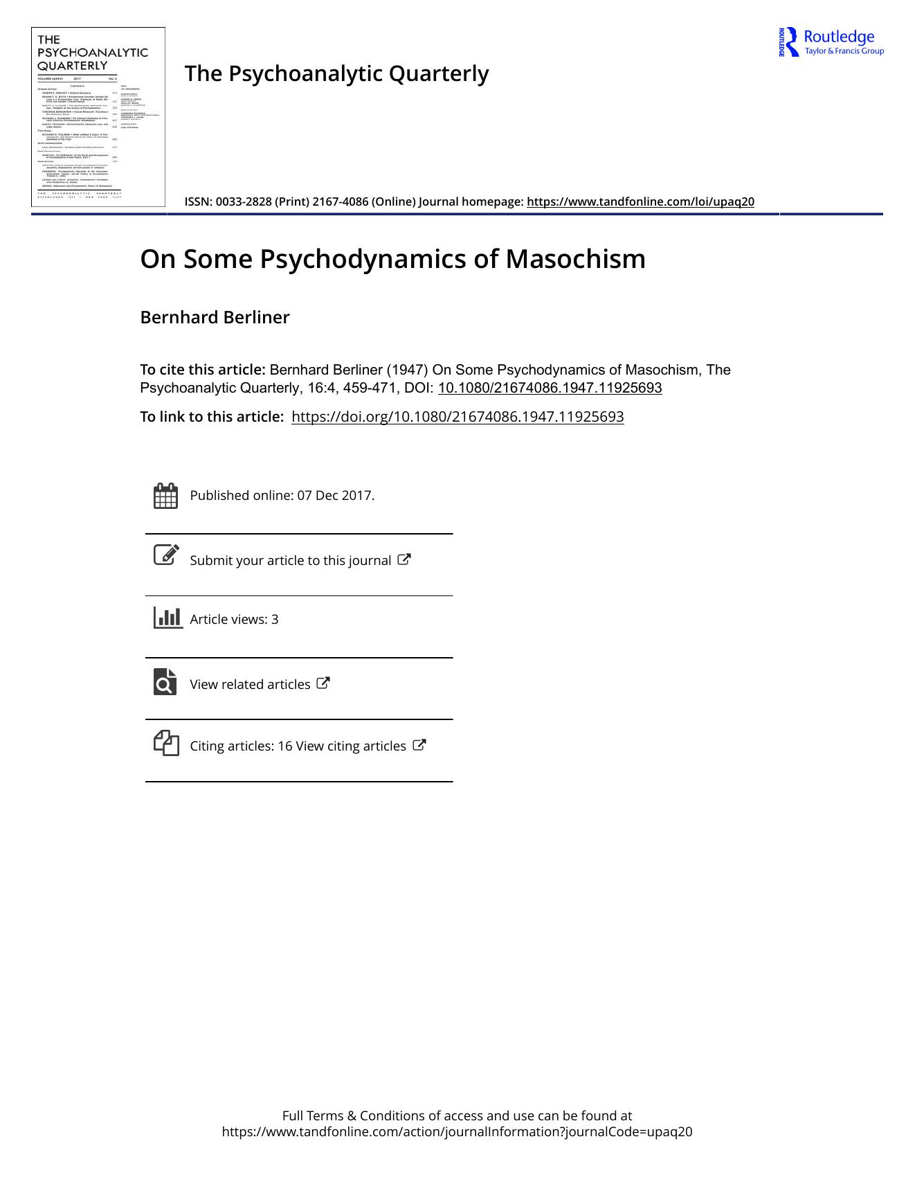 The Psychoanalytic Quarterly, Volume 16, Issue 4 (1947) by Unknown