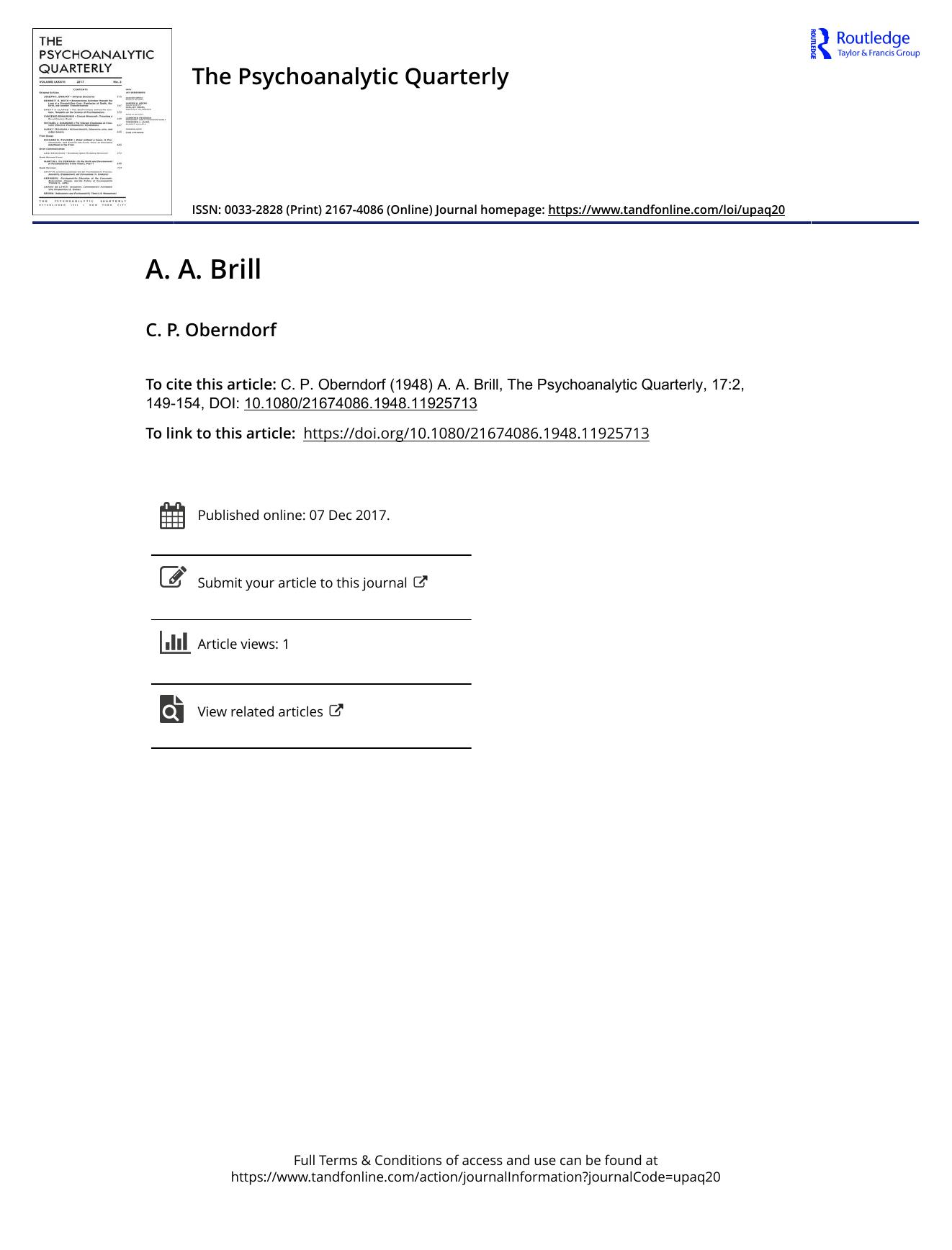 The Psychoanalytic Quarterly, Volume 17, Issue 2 (1948) by Unknown