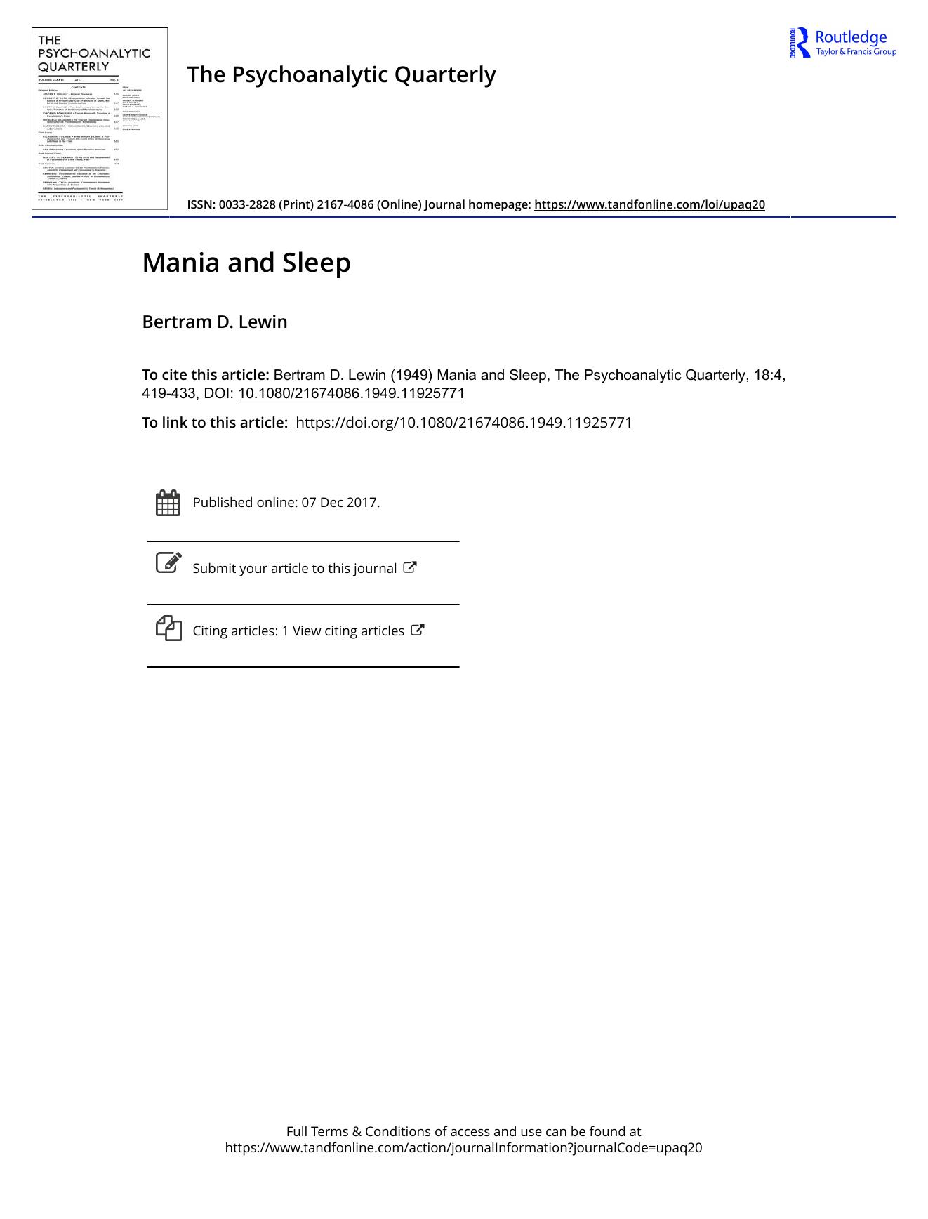The Psychoanalytic Quarterly, Volume 18, Issue 4 (1949) by Unknown