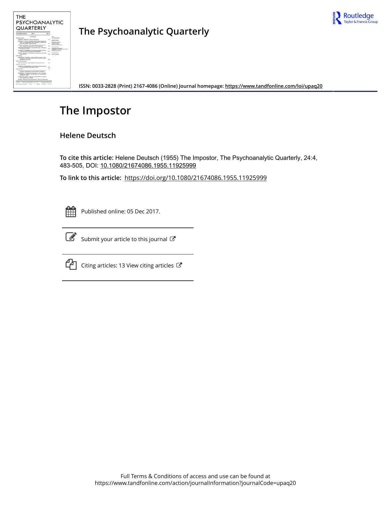The Psychoanalytic Quarterly, Volume 24, Issue 4 (1955) by Unknown