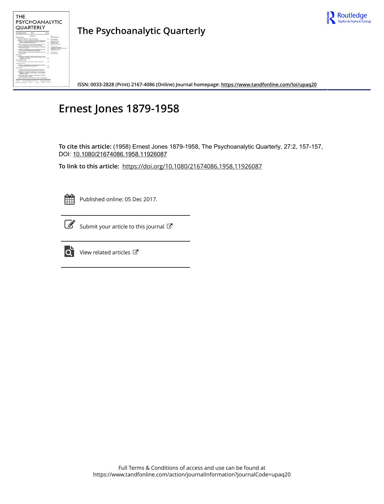 The Psychoanalytic Quarterly, Volume 27, Issue 2 (1958) by Unknown