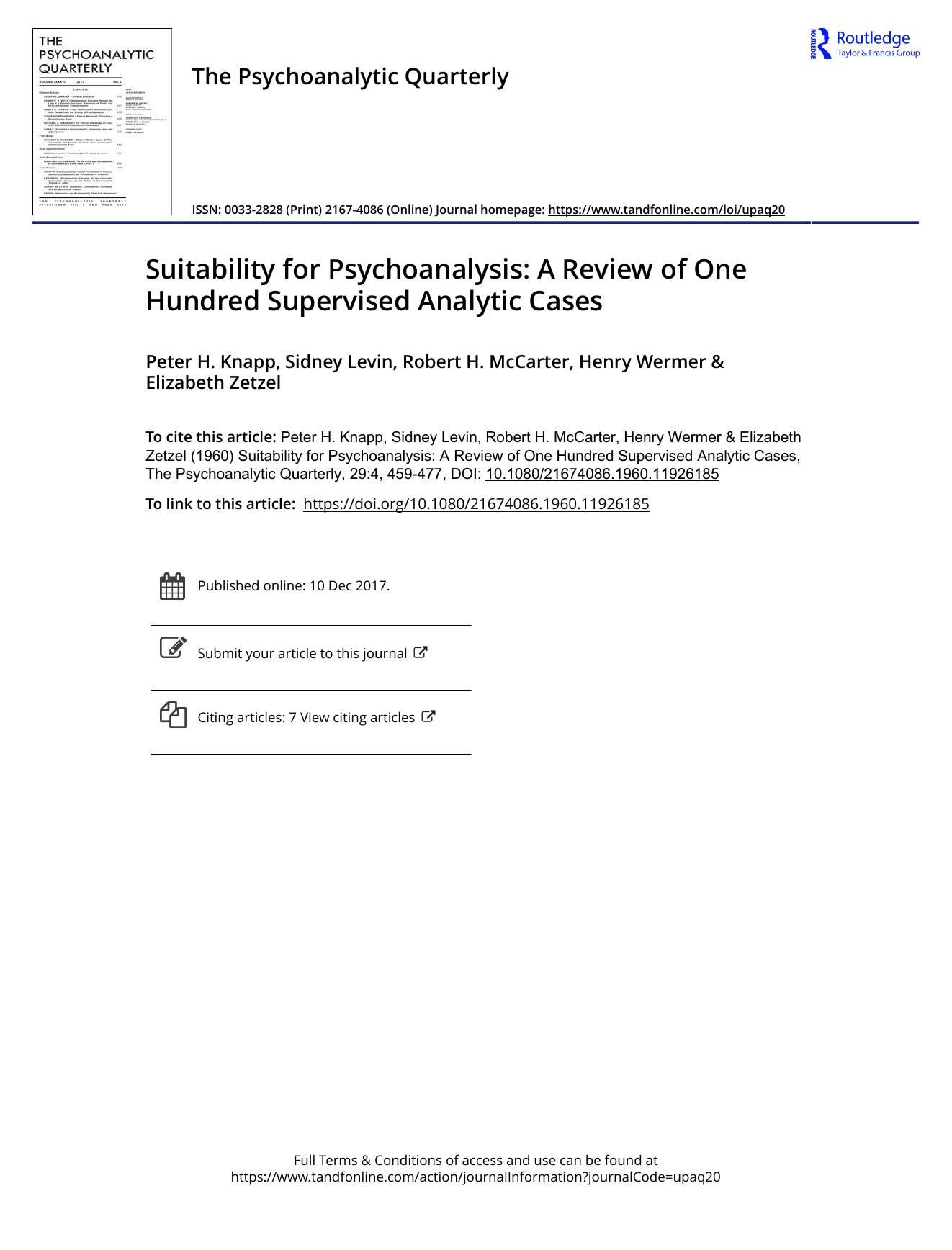 The Psychoanalytic Quarterly, Volume 29, Issue 4 (1960) by Unknown