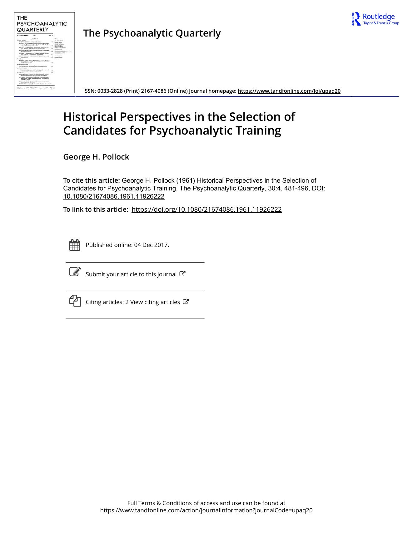 The Psychoanalytic Quarterly, Volume 30, Issue 4 (1961) by Unknown
