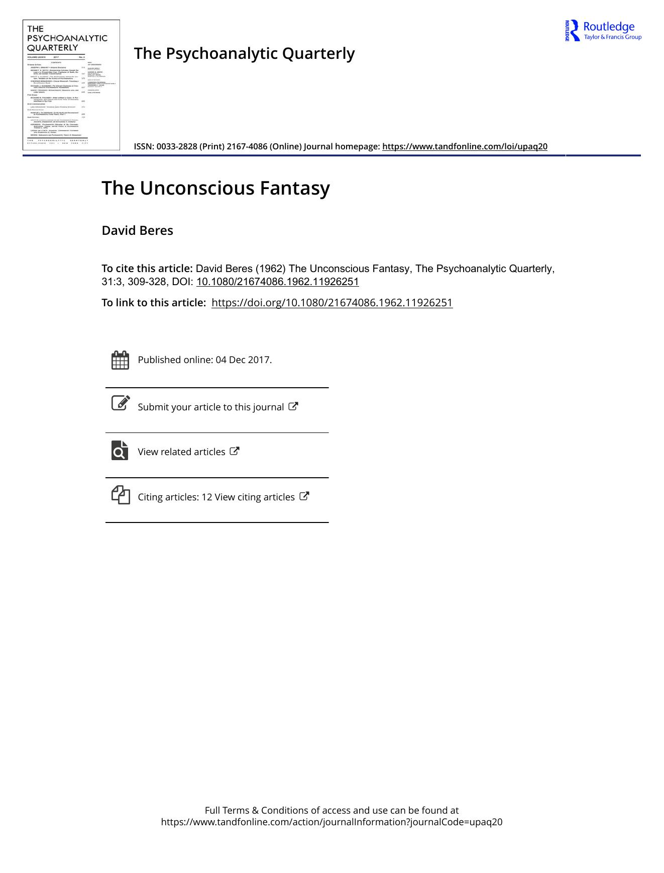 The Psychoanalytic Quarterly, Volume 31, Issue 3 (1962) by Unknown