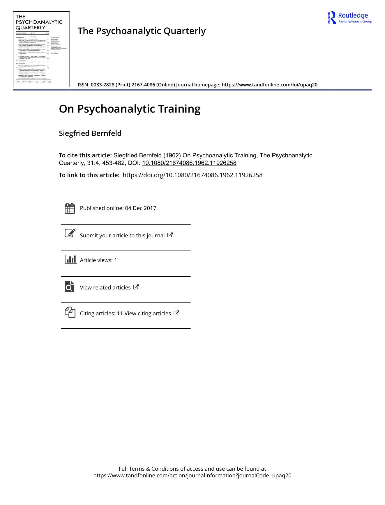 The Psychoanalytic Quarterly, Volume 31, Issue 4 (1962) by Unknown